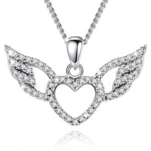 🦚 Mendozza Kette MJ-NE21003L Damen-Kette 925 Sterlingsilber Herz-Flügel Anhänger Silber