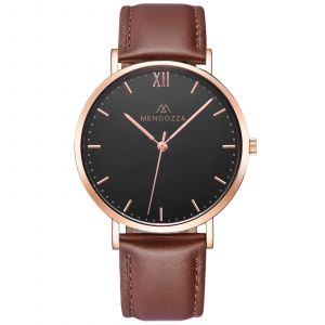 Mendozza Uhr MW-RR0304H-ON Midnight Black Armbanduhr Leder Schwarz Roségold