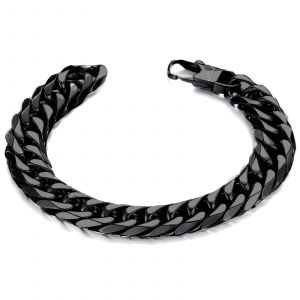 🦚 Mendozza Armband Herren Panzerkette Cuban Link 10 mm Karabinerverschluss Schwarz 21 cm (M)ca. 21,0 cm