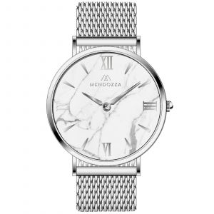 Mendozza Uhr MW-OS0100H-SML White Marble Marmor Armbanduhr Silber