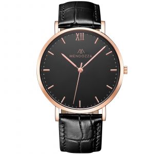 Mendozza Uhr MW-RR0304H-LK Midnight Black Armbanduhr Leder Schwarz Roségold