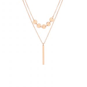 🦚 Mendozza Kette MJ-NE03750L Damen Doppelkette Roségold Stab Anhänger